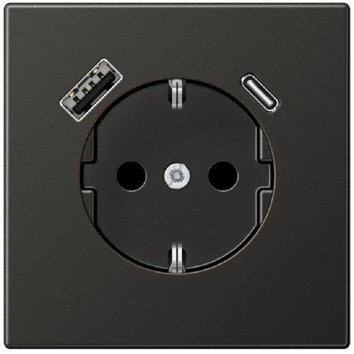 Розетка с заземлением +2хUSB тип A+C без рамки Jung LS990 metal 1-м. антрацит картинка